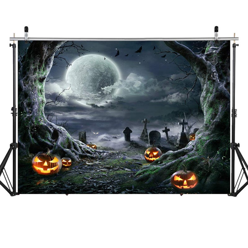 SJOLOON Halloween Backdrop for Photography Horror Background Scary Pumpkin Moon Backdrop for Party Decoration Supplies Studio Props 11897 (7x5FT) - Image 2